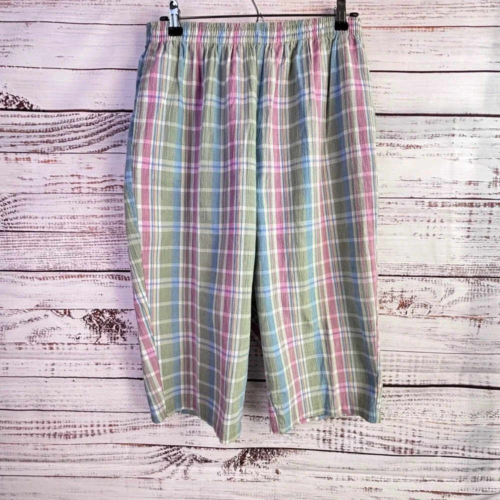 Grandmacore‎ Vintage Plaid Bermuda Shorts Blair L Green Pink Blue Cotton Blend